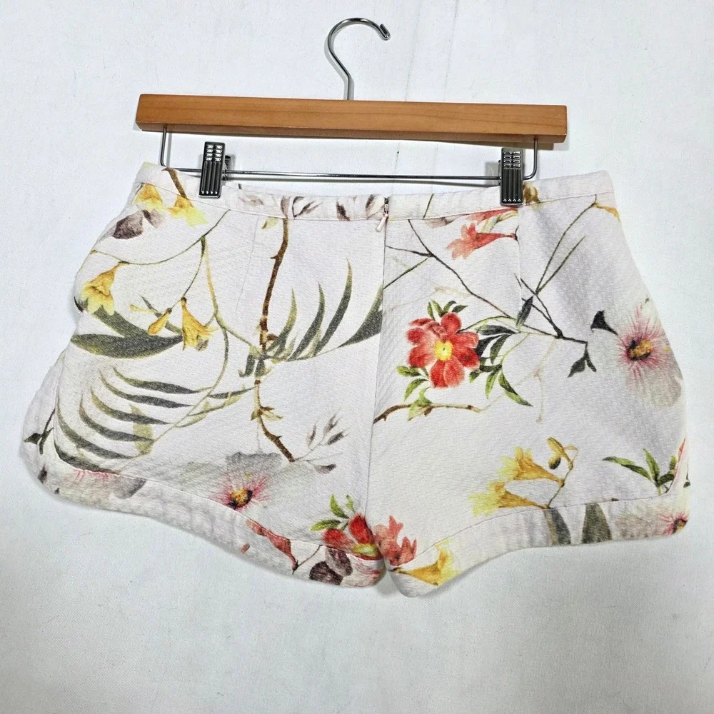 Ted Baker Sabele Floral Shorts Womens 2 Pink Textured High Waisted Zipper Detail